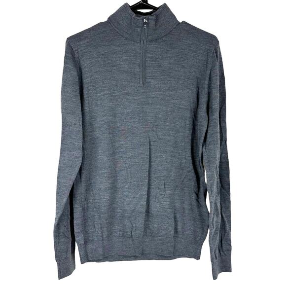Reiss NWT Blackhall Wool Half Zip Pullover Black Hallmid Grey Melange Size S